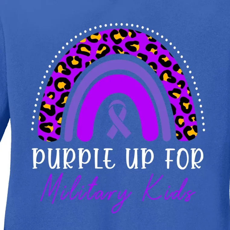 Purple Up Military Month Leopard Rainbow Cool Gift Ladies Long Sleeve Shirt