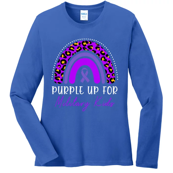 Purple Up Military Month Leopard Rainbow Cool Gift Ladies Long Sleeve Shirt