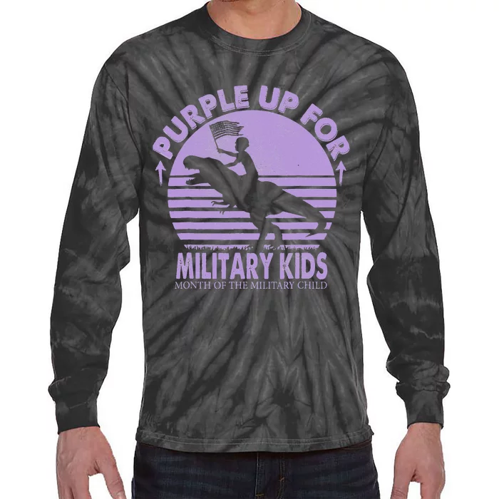 Purple Up Military Month Of The Military T Rex Child Tie-Dye Long Sleeve Shirt