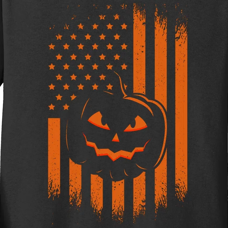 Pumpkin America Halloween Flag Kids Long Sleeve Shirt