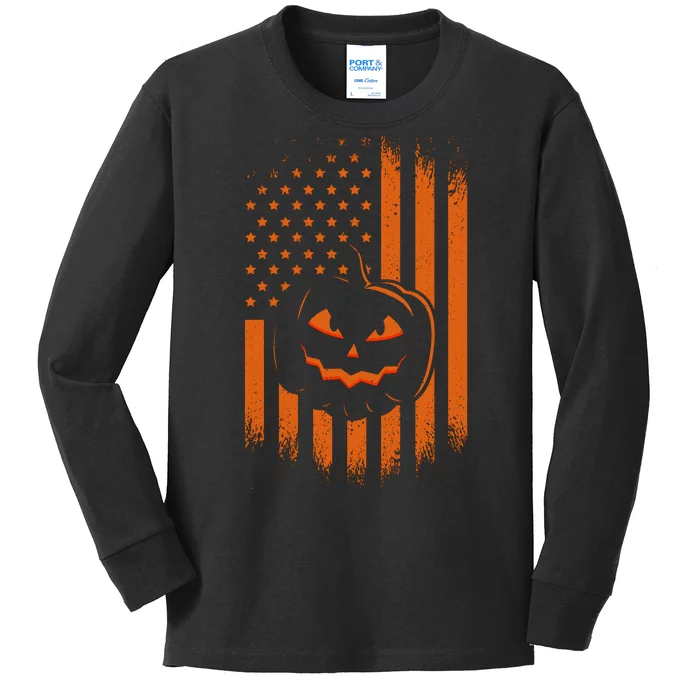 Pumpkin America Halloween Flag Kids Long Sleeve Shirt