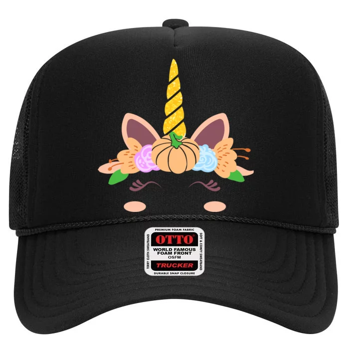 Pumpkin Autumn Fall Unicorn Cute High Crown Mesh Trucker Hat