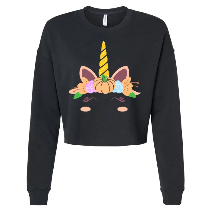 Pumpkin Autumn Fall Unicorn Cute Cropped Pullover Crew