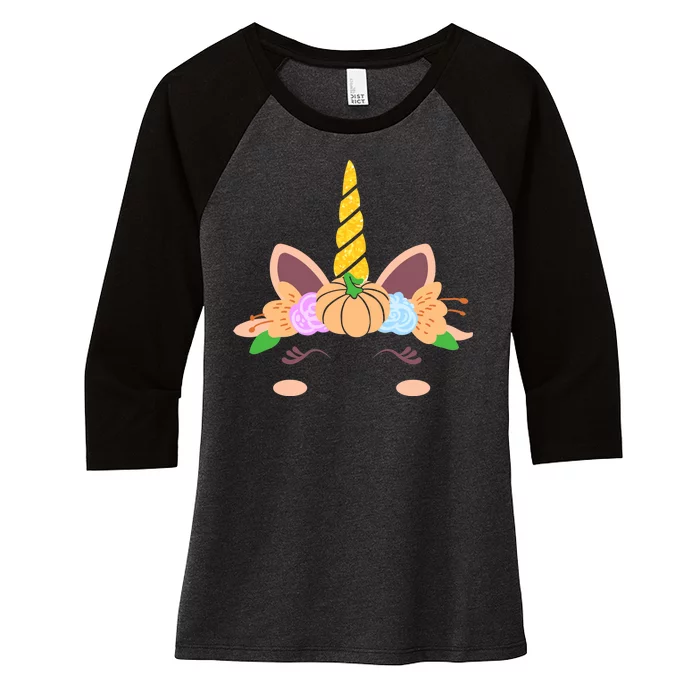 Pumpkin Autumn Fall Unicorn Cute Women's Tri-Blend 3/4-Sleeve Raglan Shirt