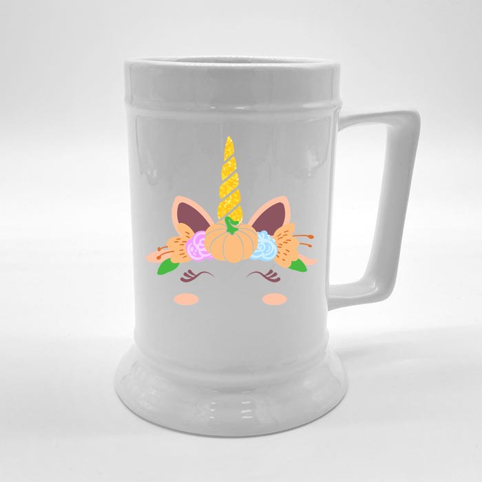 Pumpkin Autumn Fall Unicorn Cute Front & Back Beer Stein