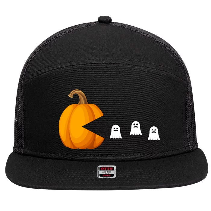 Pumpkin Ghosts Retro Pic Elated 7 Panel Mesh Trucker Snapback Hat