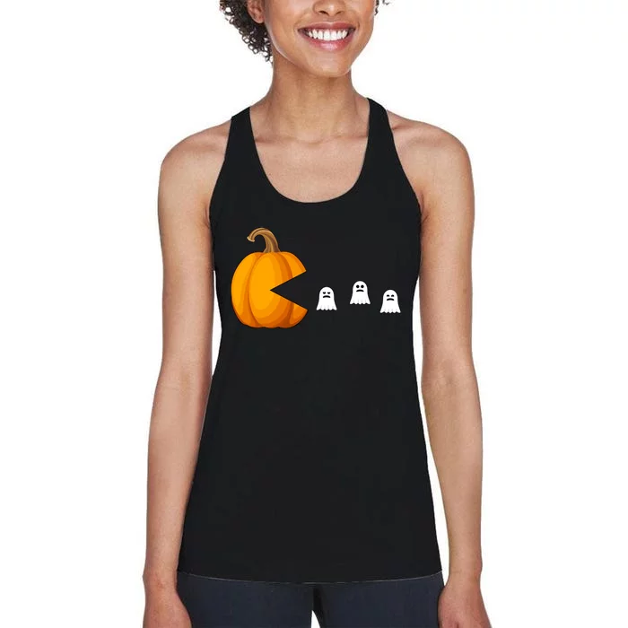 Pumpkin Ghosts Retro Pic Elated Women's Racerback Tank