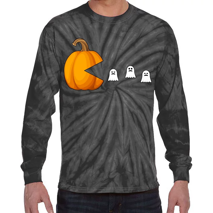 Pumpkin Ghosts Retro Pic Elated Tie-Dye Long Sleeve Shirt