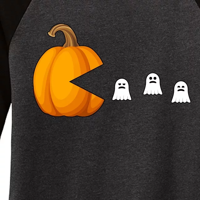 Pumpkin Ghosts Retro Pic Elated Women's Tri-Blend 3/4-Sleeve Raglan Shirt