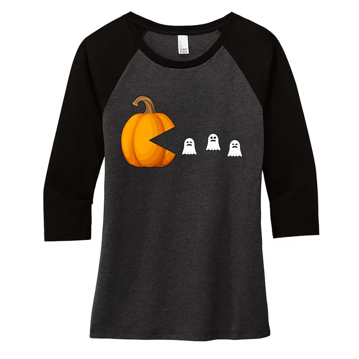 Pumpkin Ghosts Retro Pic Elated Women's Tri-Blend 3/4-Sleeve Raglan Shirt