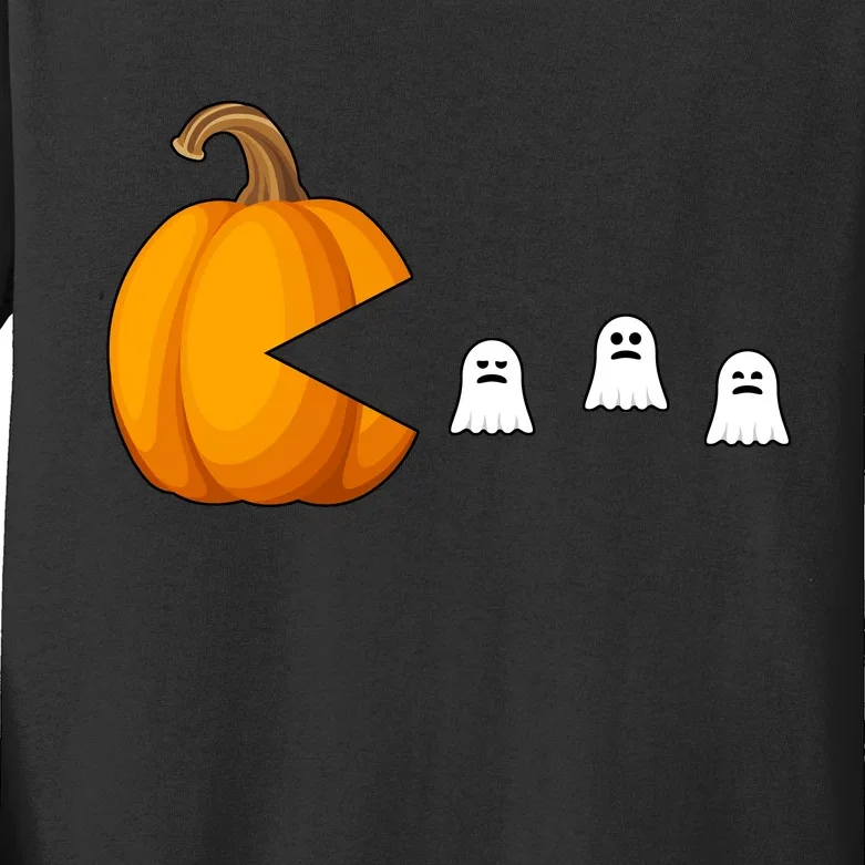 Pumpkin Ghosts Retro Pic Elated Kids Long Sleeve Shirt