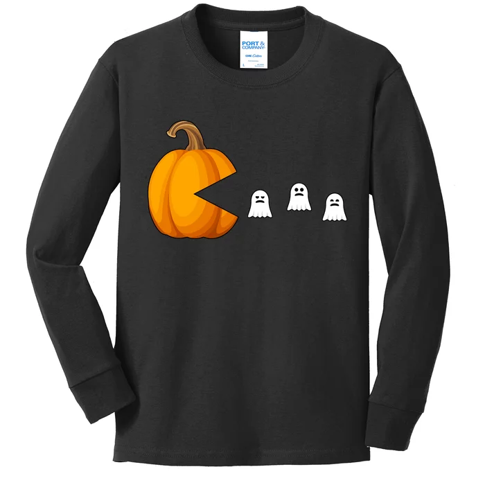 Pumpkin Ghosts Retro Pic Elated Kids Long Sleeve Shirt