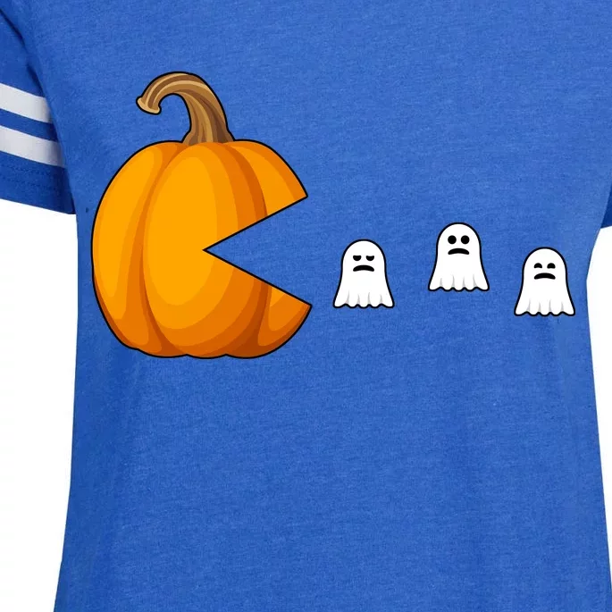 Pumpkin Ghosts Retro Pic Elated Enza Ladies Jersey Football T-Shirt