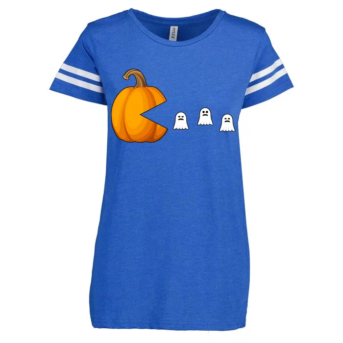 Pumpkin Ghosts Retro Pic Elated Enza Ladies Jersey Football T-Shirt