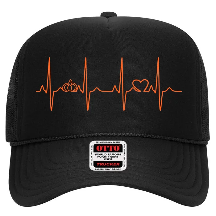 Pumpkin Halloween Heartbeat Pulse High Crown Mesh Trucker Hat