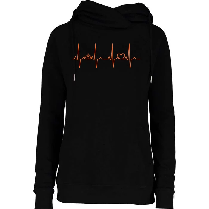 Pumpkin Halloween Heartbeat Pulse Womens Funnel Neck Pullover Hood