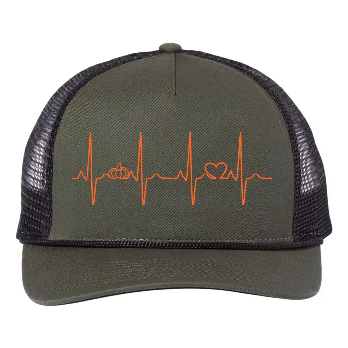 Pumpkin Halloween Heartbeat Pulse Retro Rope Trucker Hat Cap