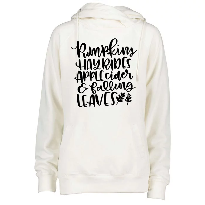 Pumpkin Hayrides Apple cider Falling Leaves Womens Funnel Neck Pullover Hood