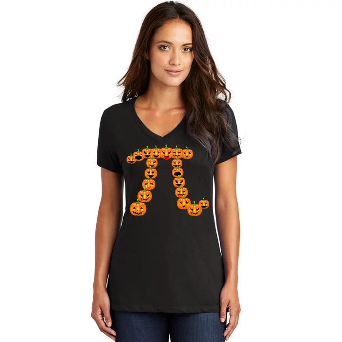 Pumpkin Pi Emoji's Halloween Math 3.14 Women's V-Neck T-Shirt