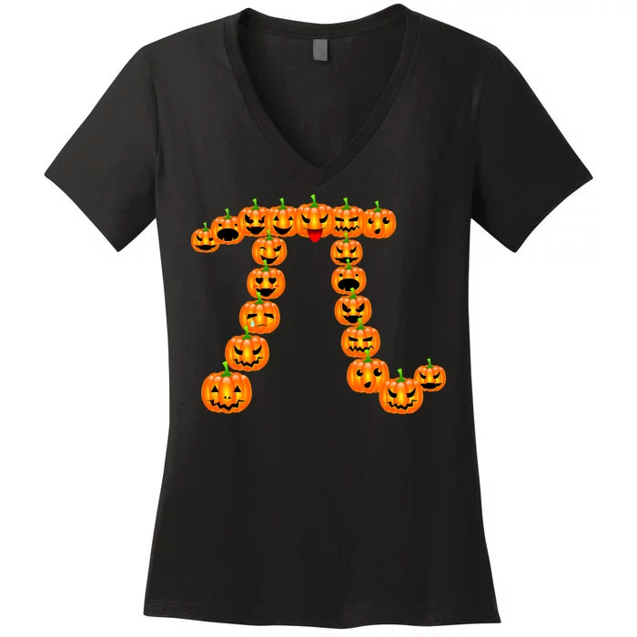 Pumpkin Pi Emoji's Halloween Math 3.14 Women's V-Neck T-Shirt