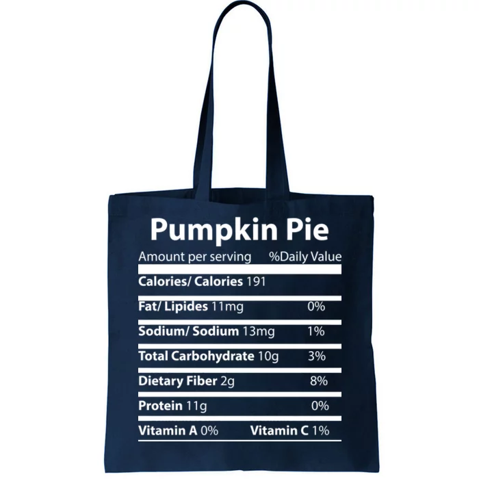 Pumpkin Pie Nutritional Facts Funny Thanksgiving Tote Bag