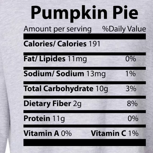 Pumpkin Pie Nutritional Facts Funny Thanksgiving Cropped Pullover Crew