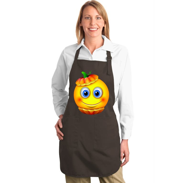 Pumpkin Smiley Emoji Full-Length Apron With Pockets