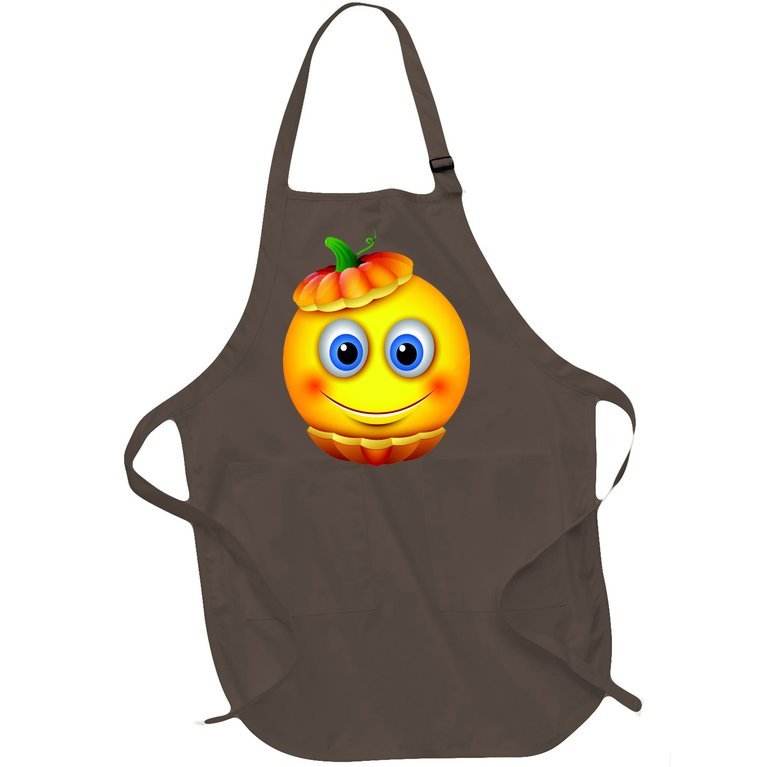 Pumpkin Smiley Emoji Full-Length Apron With Pockets