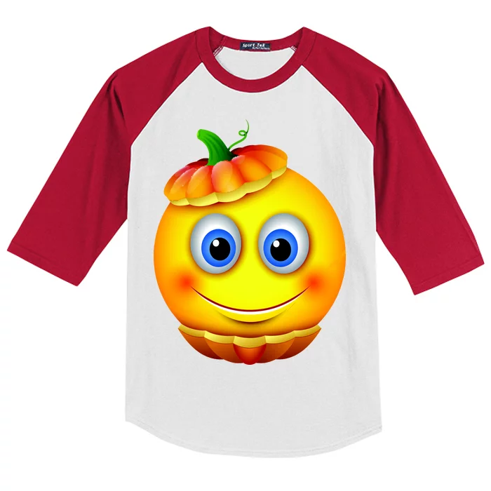 Pumpkin Smiley Emoji Kids Colorblock Raglan Jersey