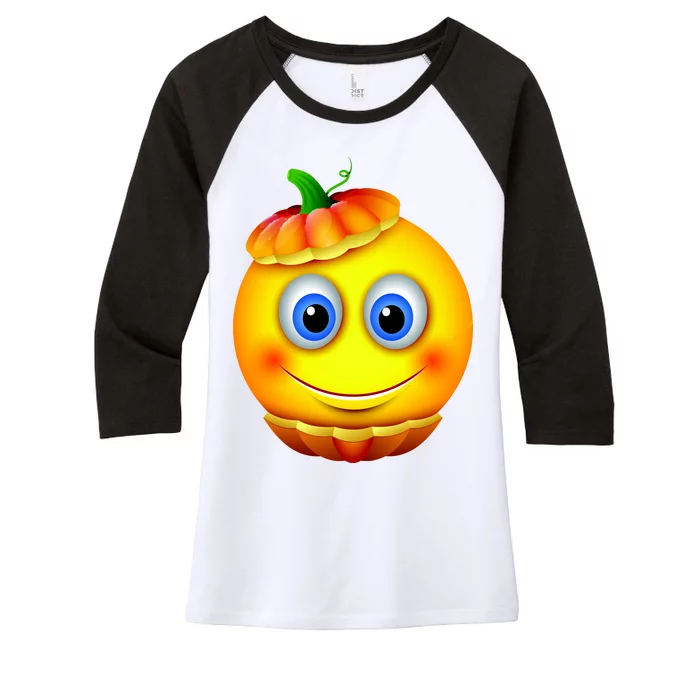 Pumpkin Smiley Emoji Women's Tri-Blend 3/4-Sleeve Raglan Shirt