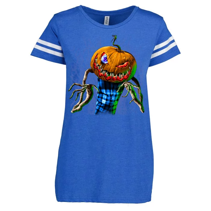 Pumpkinhead Scarecrow Halloween Enza Ladies Jersey Football T-Shirt