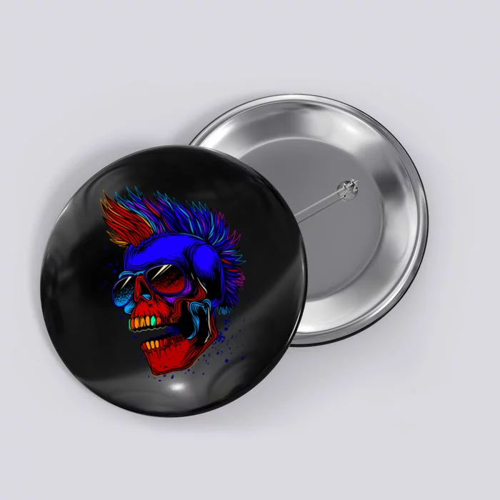 Punk Rock Neon Skull Head Button