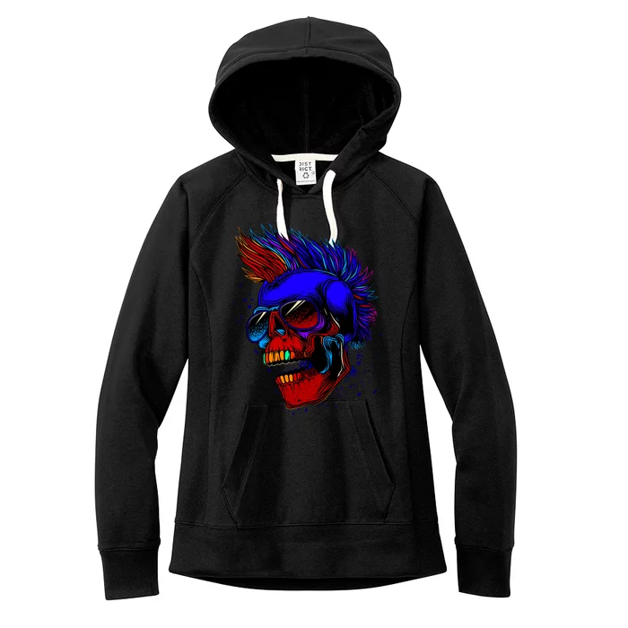 Punk Rock Neon Skull Head Women's Fleece Hoodie