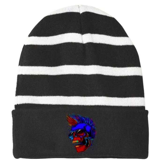 Punk Rock Neon Skull Head Striped Beanie with Solid Band