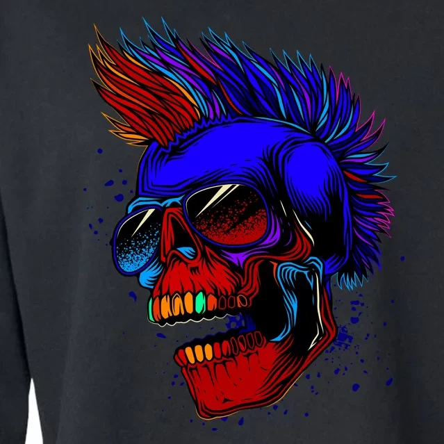 Punk Rock Neon Skull Head Cropped Pullover Crew