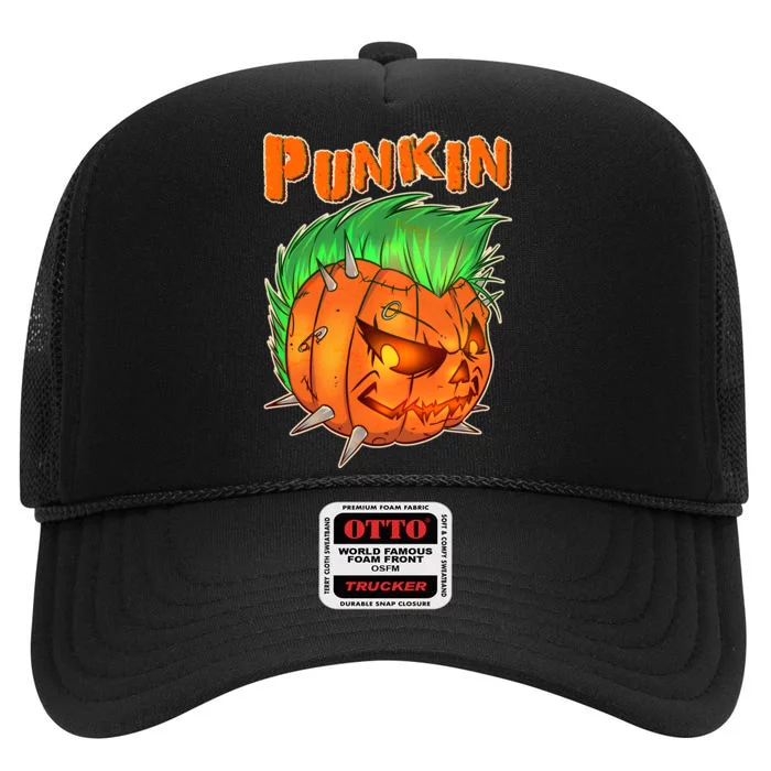 PUNKIN With Mohawk Funny Scary Halloween High Crown Mesh Trucker Hat