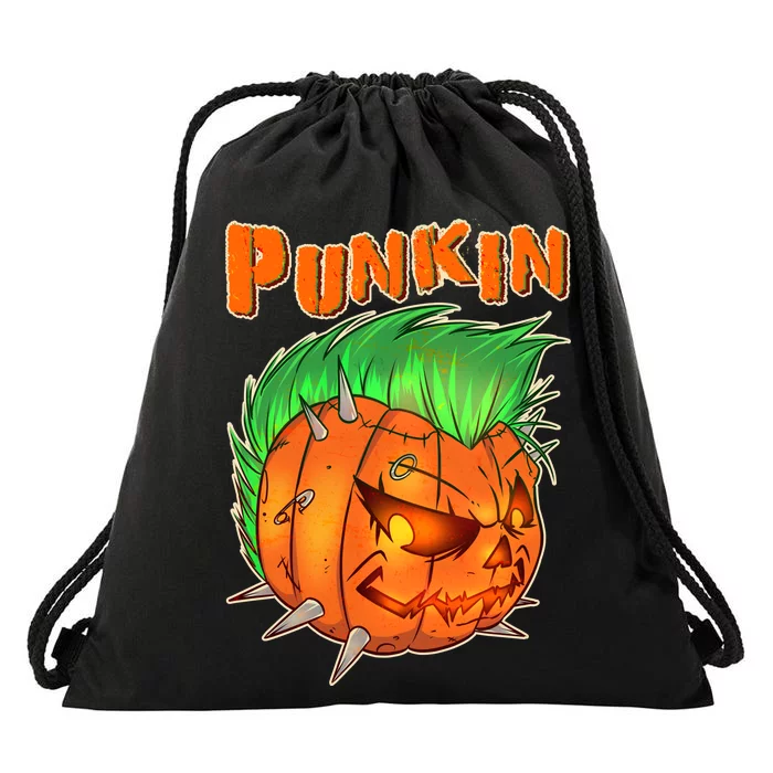 PUNKIN With Mohawk Funny Scary Halloween Drawstring Bag