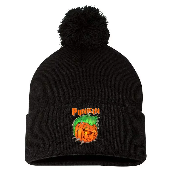 PUNKIN With Mohawk Funny Scary Halloween Pom Pom 12in Knit Beanie