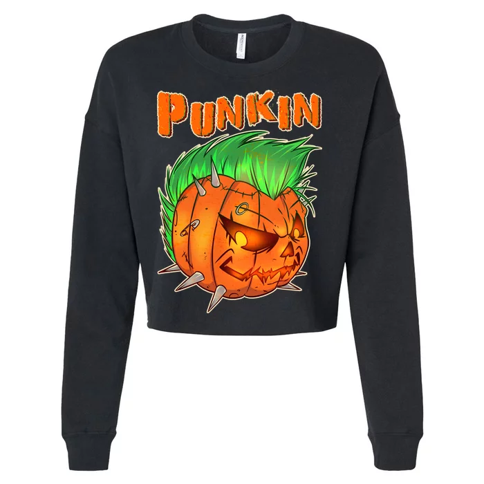 PUNKIN With Mohawk Funny Scary Halloween Cropped Pullover Crew