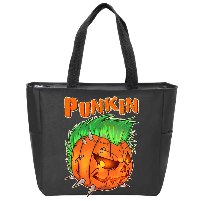 PUNKIN With Mohawk Funny Scary Halloween Zip Tote Bag