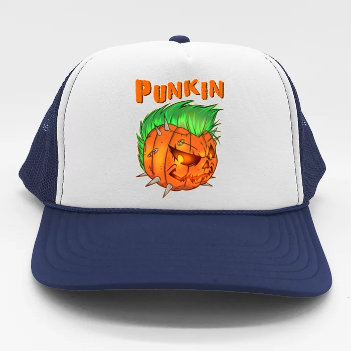 PUNKIN With Mohawk Funny Scary Halloween Trucker Hat