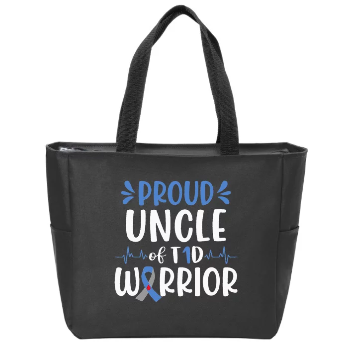 Proud Uncle Of T1D Warrior Diabetes Awareness Blue Ribbon Zip Tote Bag