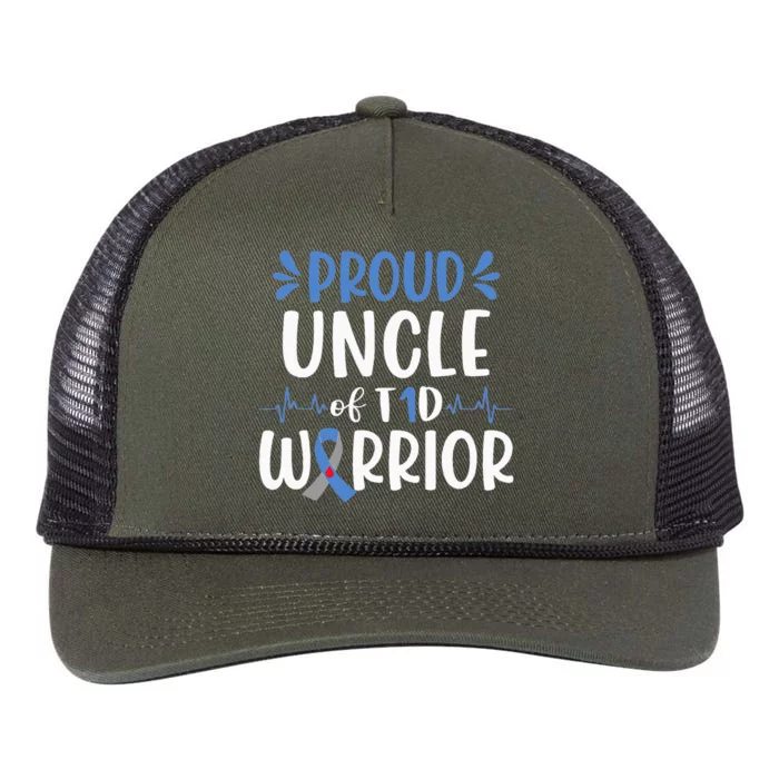 Proud Uncle Of T1D Warrior Diabetes Awareness Blue Ribbon Retro Rope Trucker Hat Cap