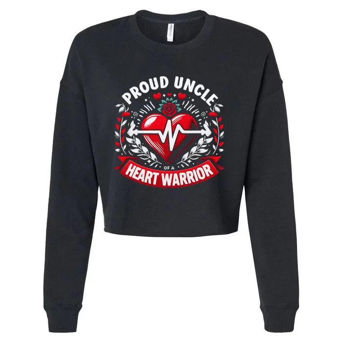 Proud Uncle Of Heart Warrior Chd Awareness Congenital Defect Cropped Pullover Crew