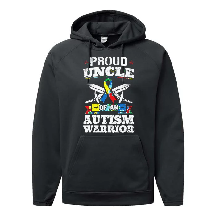 Proud Uncle Of An Autism Warrior Autistic Awareness Ribbon Performance Fleece Hoodie