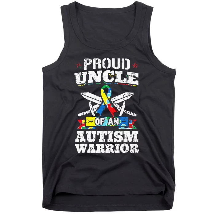 Proud Uncle Of An Autism Warrior Autistic Awareness Ribbon Tank Top