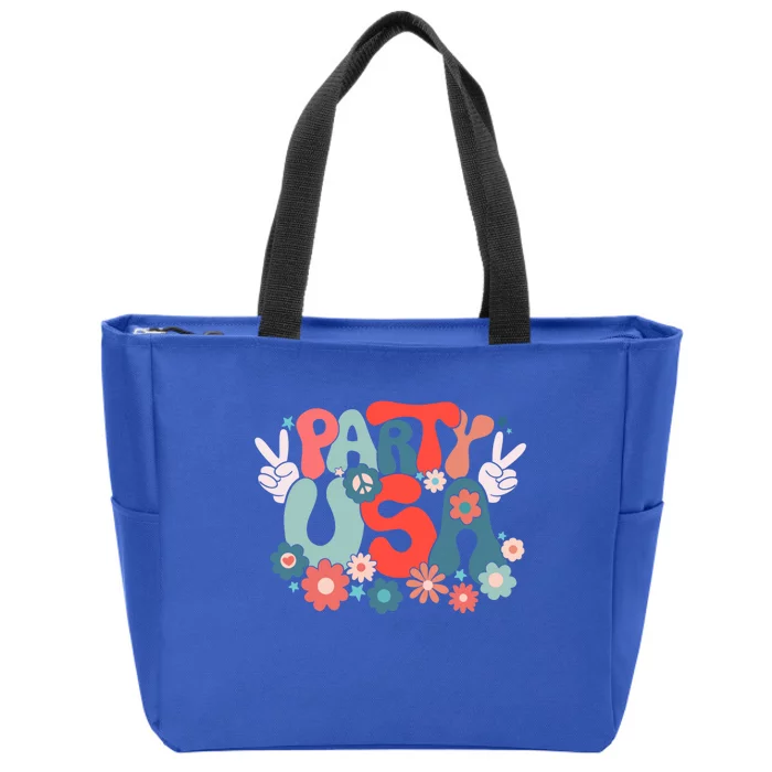 Party Usa Patriotic Groovy Retro Happy 4th Of July Gift Zip Tote Bag