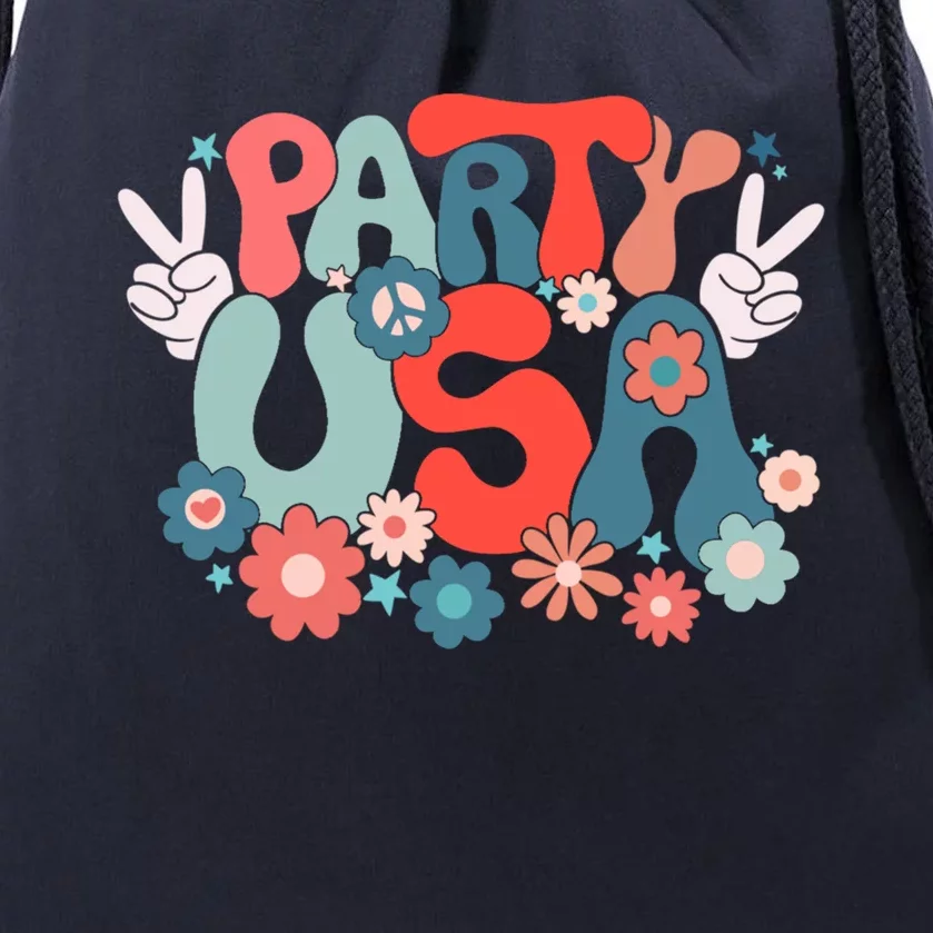 Party Usa Patriotic Groovy Retro Happy 4th Of July Gift Drawstring Bag