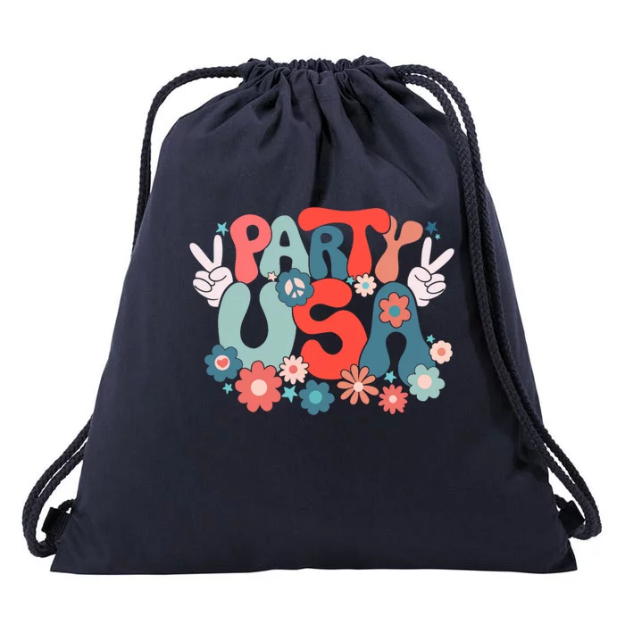 Party Usa Patriotic Groovy Retro Happy 4th Of July Gift Drawstring Bag