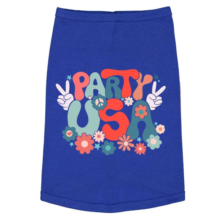 Party Usa Patriotic Groovy Retro Happy 4th Of July Funny Gift Doggie Tank